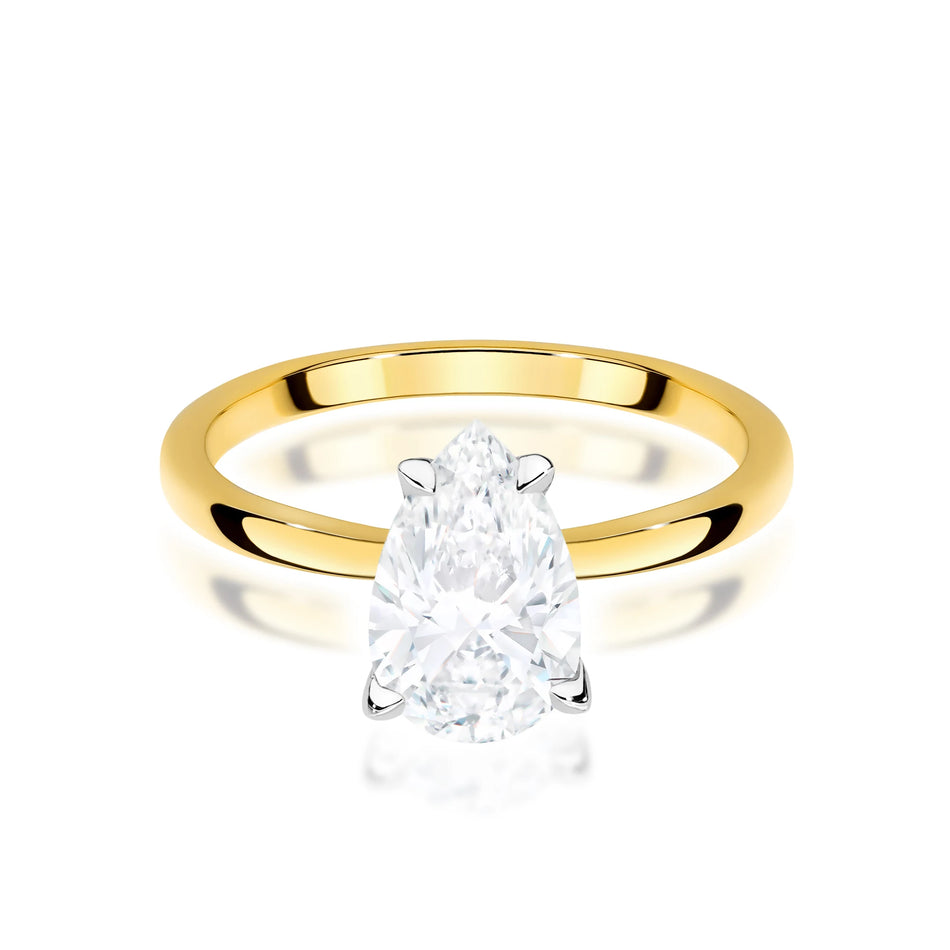 Prsteň zo žltého zlata s lab-grown diamantom Pear s hmotnosťou 1,00 ct