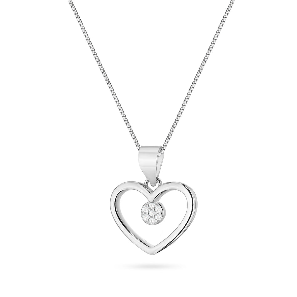 Silver Necklace with Heart Pendant in Circle and Cubic Zirconia