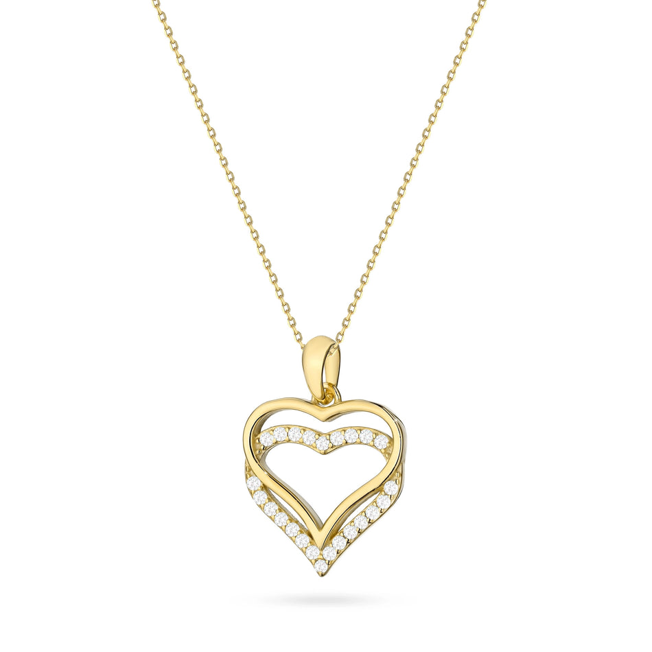 Gold Plated Silver Necklace with Linked Heart Pendants and Cubic Zirconia
