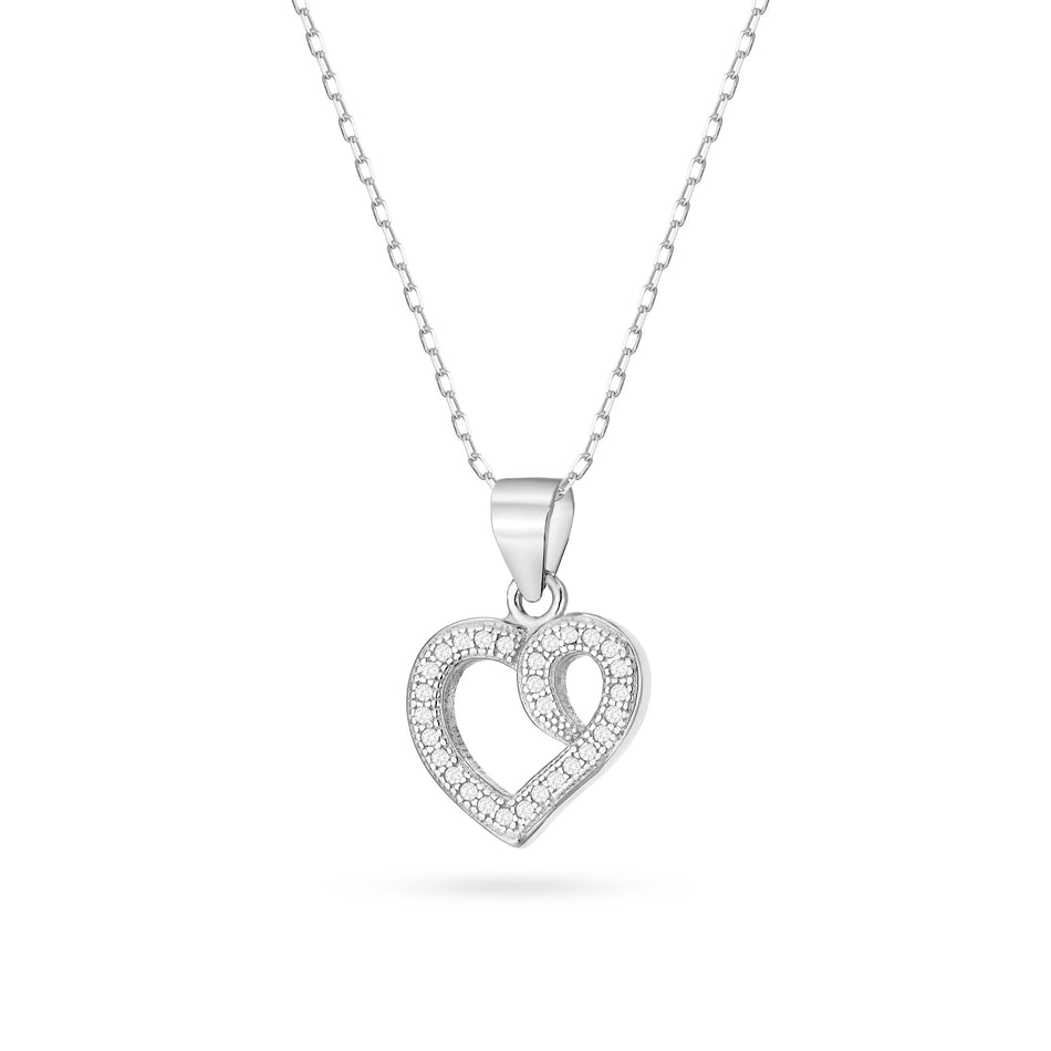 Silver Necklace with Pavé Heart Pendant and Cubic Zirconia