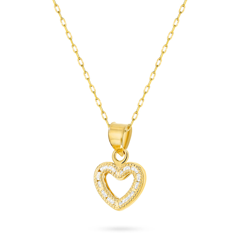 Gold Necklace with Decorated Heart Pendant and Cubic Zirconia