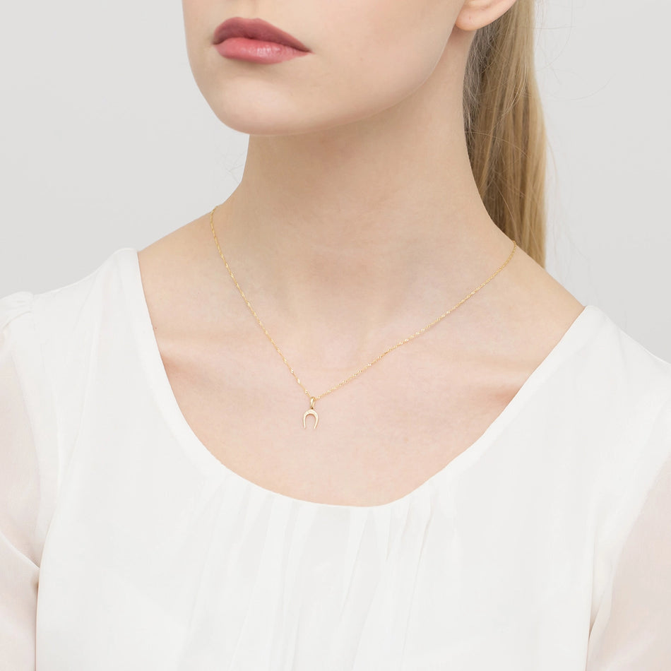 Gold necklace with lucky horseshoe charm