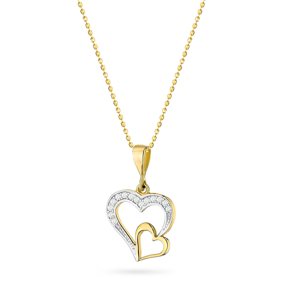 Gold Necklace with Linked Heart Pendants and Cubic Zirconia
