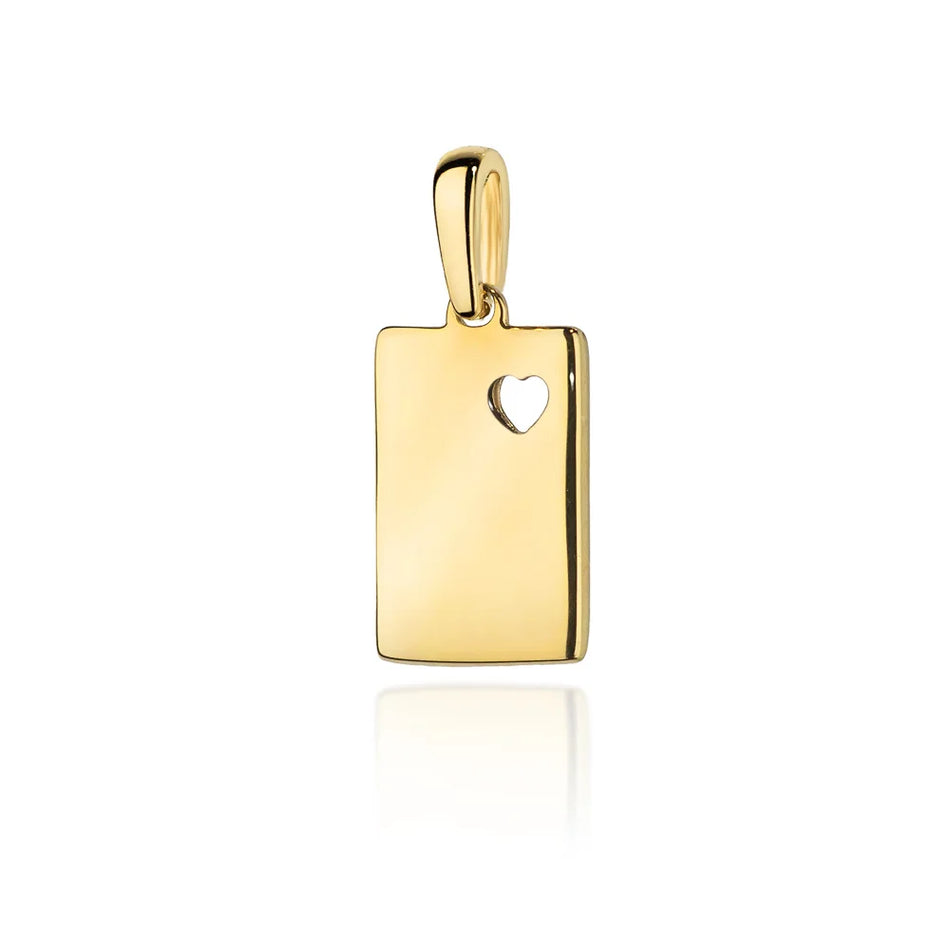 Gold dog tag pendant with heart on chain, for engraving set