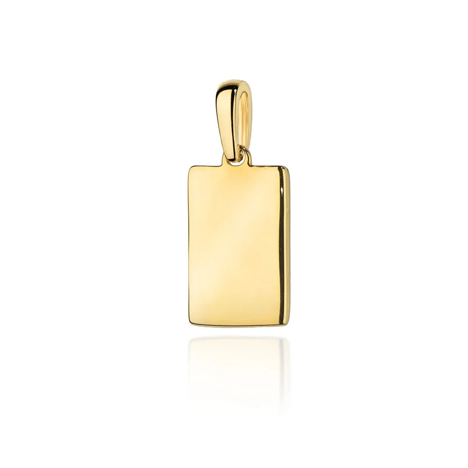 Rectangular gold dog tag on chain, for engraving set