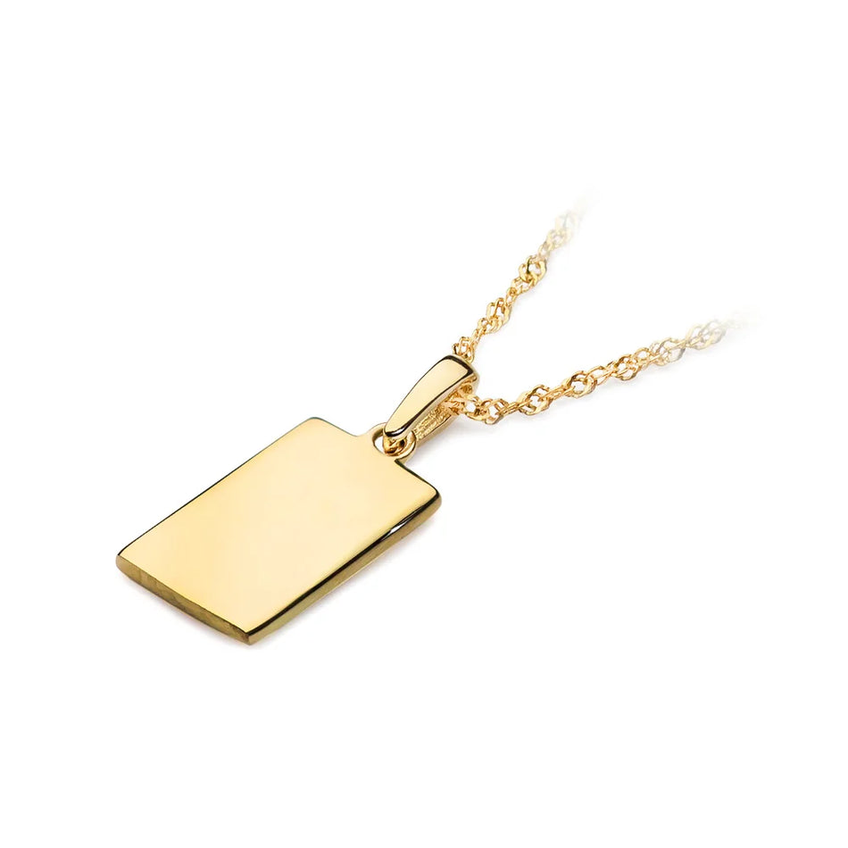 Rectangular gold dog tag on chain, for engraving set