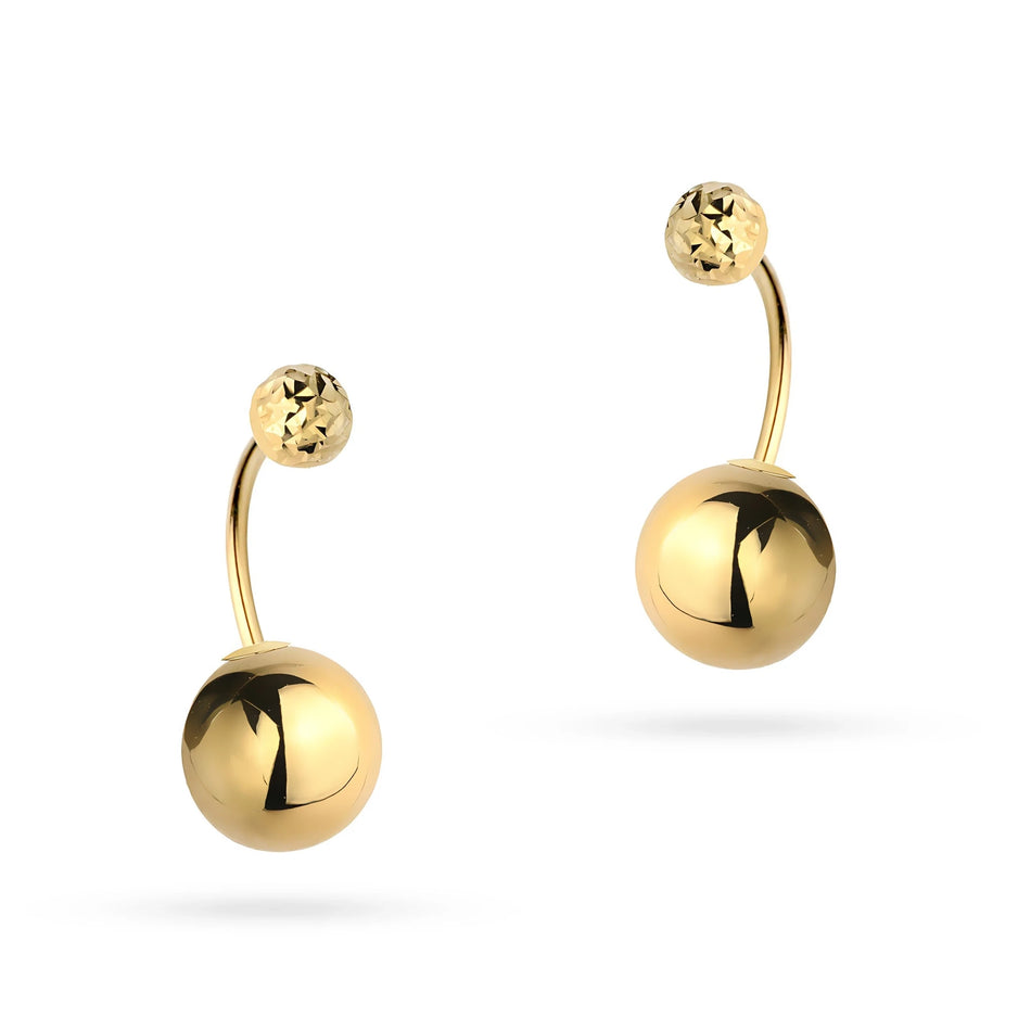 Zlaté náušnice na štuple s hladkými a diamantovo brúsenými korálkami