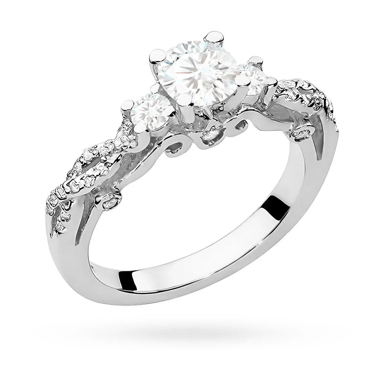 Vintage prsteň z bieleho zlata s lab-grown diamantom 0,50 ct a lab-grown diamantmi 0,339 ct
