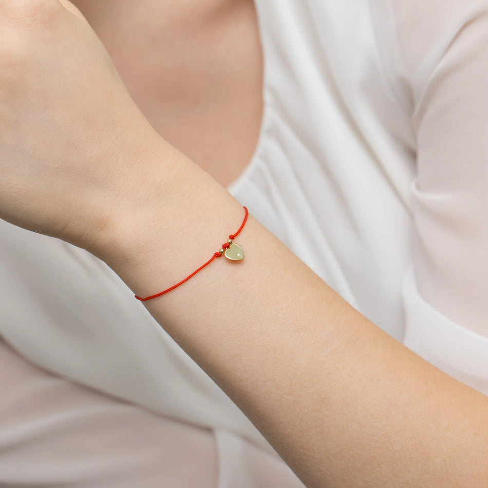 Gold Bracelet with Diamond Heart Red Cord