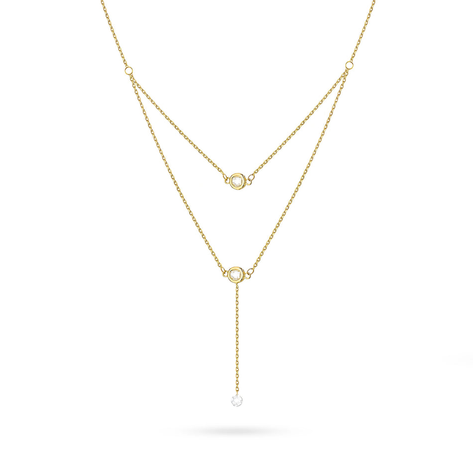 Gold 14k(585) layered cascade necklace with white Zirconia in vintage style. Order a gift for mother, girlfriend or fiancee.