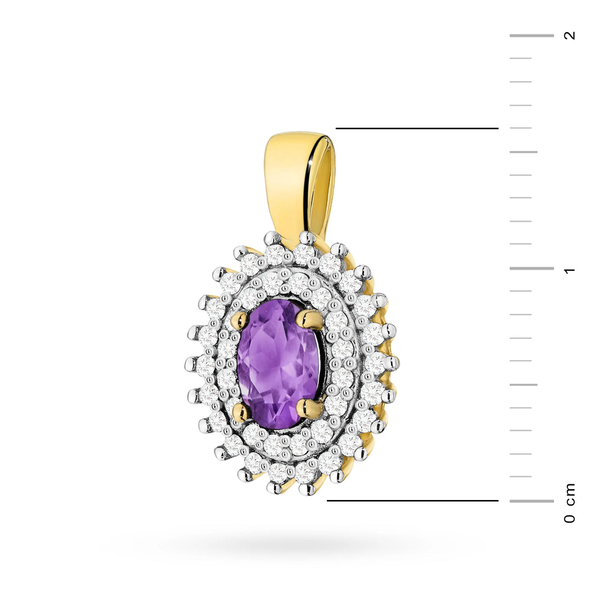 Prívesok zo 14K (585) zlata. Stredový ametyst 0,40 ct obklopený 39 diamantmi 0,19 ct. Jedinečný darček pre ňu. Náš obchod ponúka retiazky, prstene, náušnice.