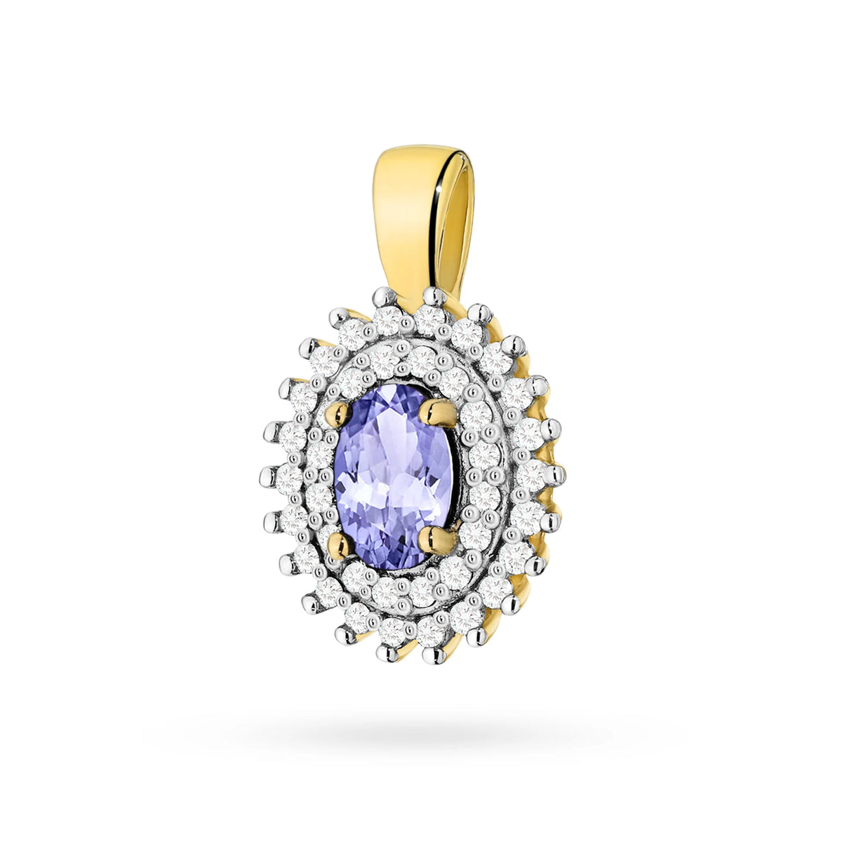 Prívesok vyrobený zo 14K (585) zlata. Stredový tanzanit 0,40 ct obklopený 39 diamantmi 0,19 ct. Jedinečný darček pre ňu. Náš obchod ponúka retiazky, prívesky, náhrdelníky