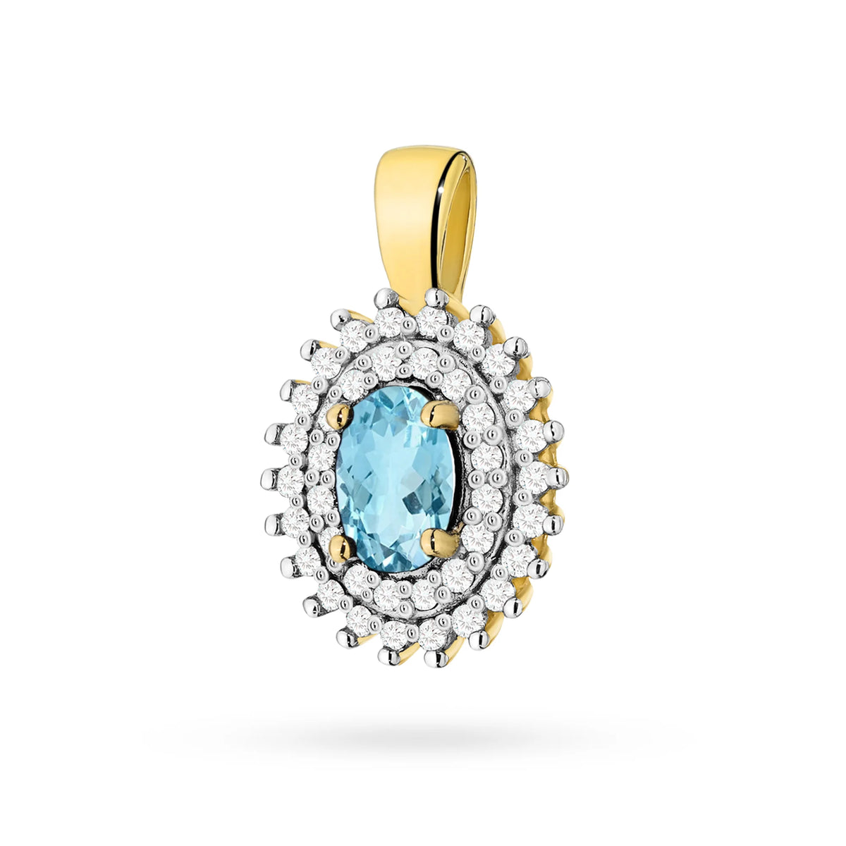 Prívesok vyrobený zo 14K (585) zlata. Stredový oválny briliantový topás 0,50 ct a 39 diamantov 0,19 ct. Jedinečný darček pre ňu. Naša ponuka zahŕňa retiazky, prívesky, náhrdelníky.