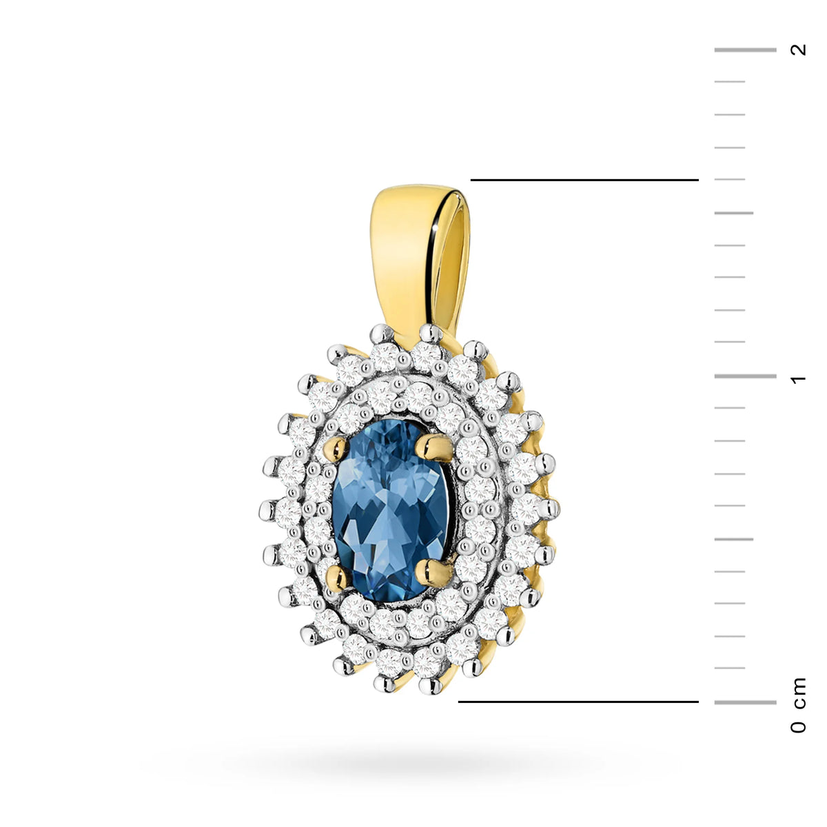 Prívesok zo 14K (585) zlata. Stredový topás london blue 0,50 ct obklopený 39 diamantmi 0,19 ct. Jedinečný darček pre ňu. Náš obchod ponúka retiazky a náhrdelníky