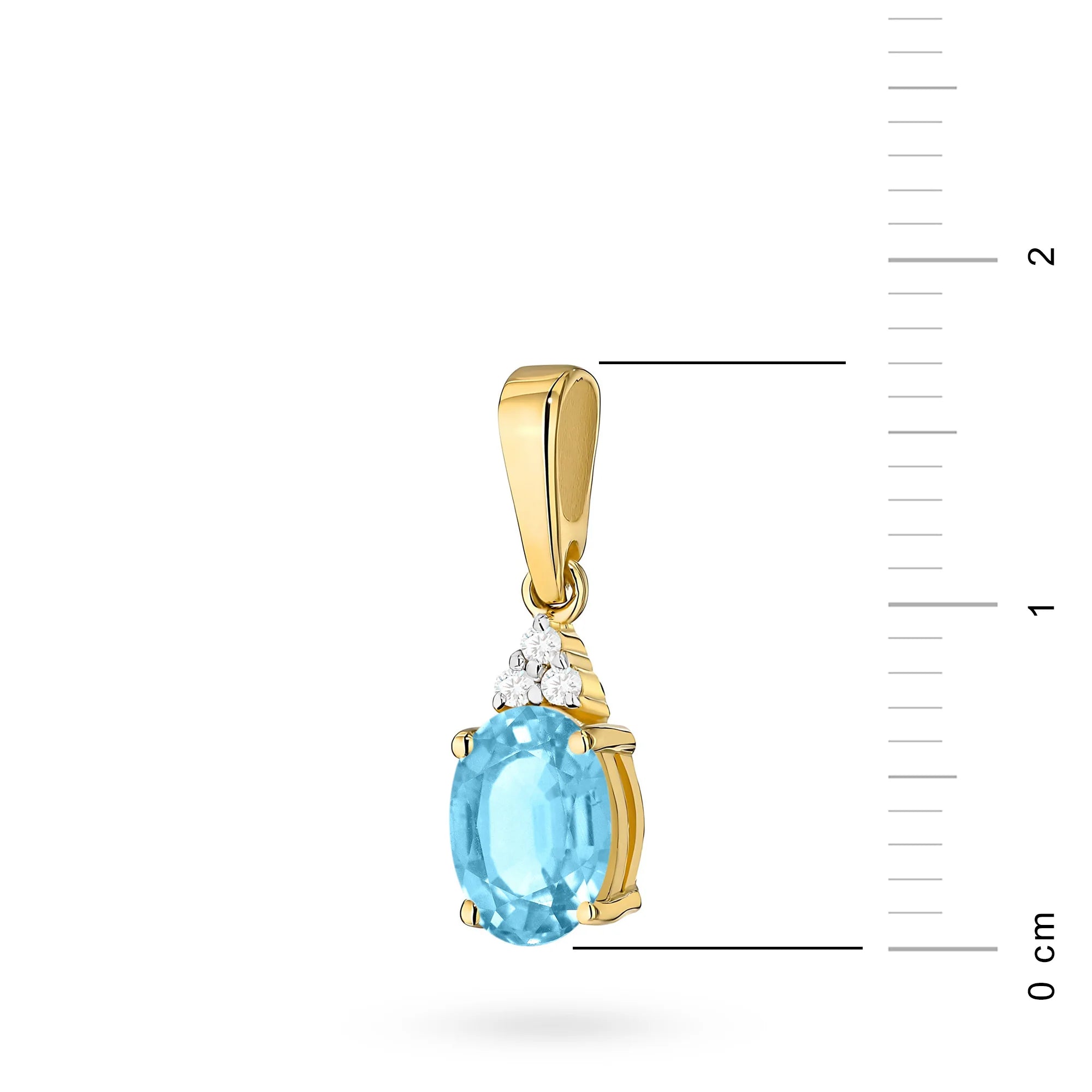 Pendant made of the highest quality 14K(585) gold. Our offer includes various types of chains, pendants, necklaces. Oval cut topaz 0.90ct and 3 diamonds 0.026ct