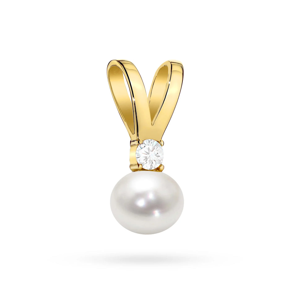 Gold 14K(585) pendant with pearl and zirconia in vintage style. Order a gift for mother, girlfriend or fiancee.
