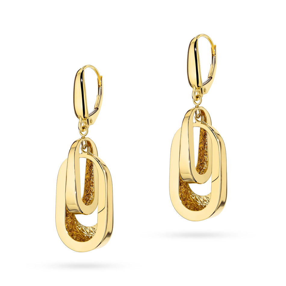 Tieto dvojité oválne náušnice zo 14-karátového (585) zlata sú exkluzívnym doplnkom. Náušnice majú puzetové zapínanie. Sú zabalené v elegantnej krabičke, ideálnej ako darček.