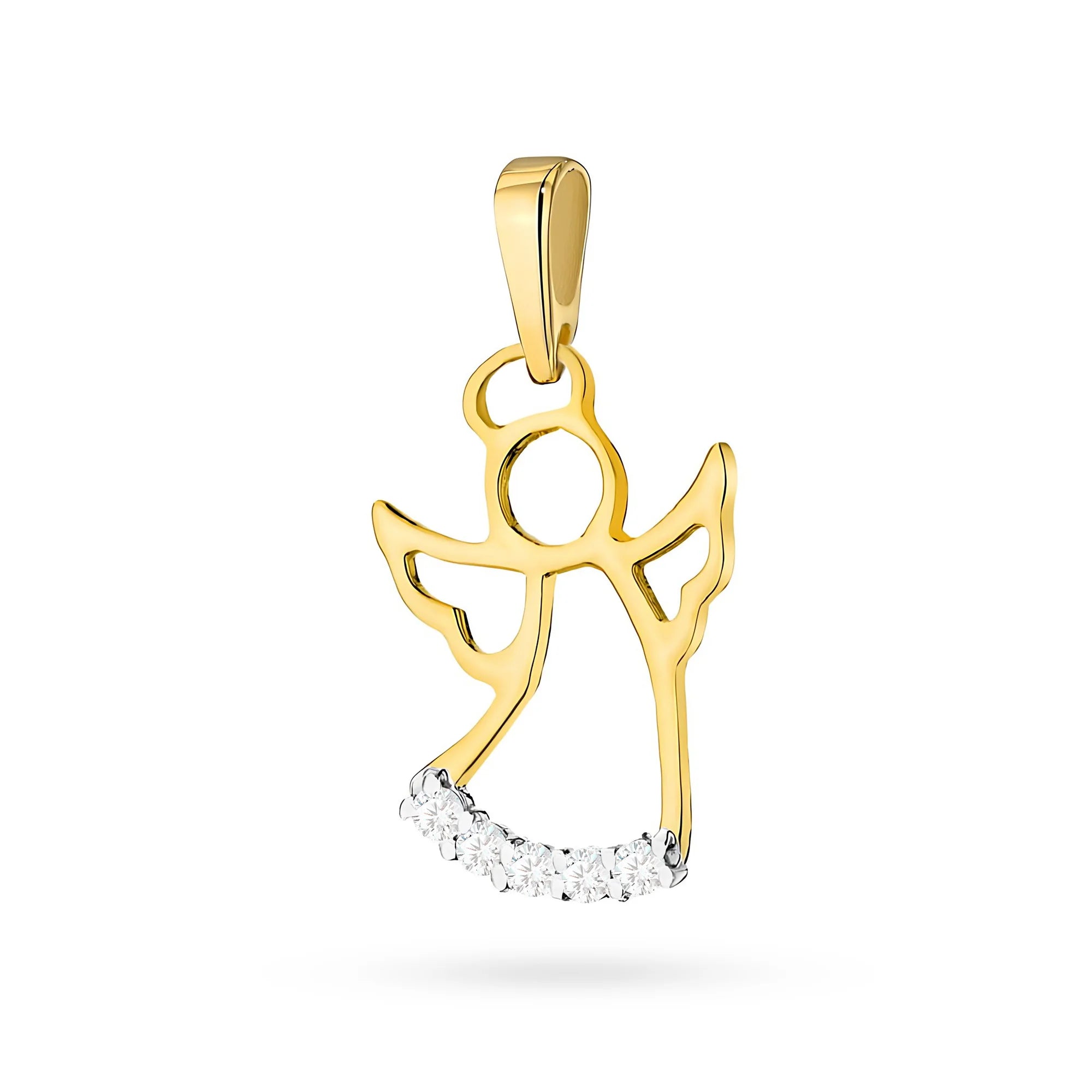 Zlatý prívesok anjelik s pravými diamantmi v troch farbách 14k (585) zlata.