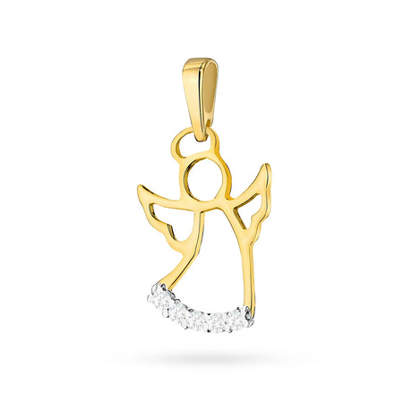 Zlatý prívesok anjelik s pravými diamantmi v troch farbách 14k (585) zlata.