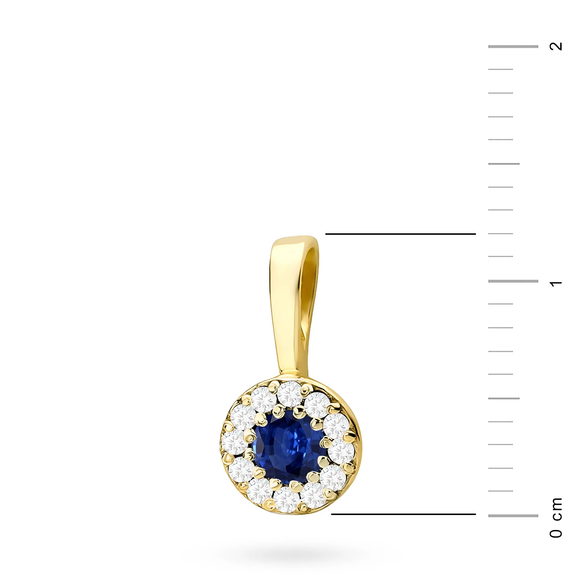 Gold round pendant with sapphire and real diamonds in 3 colors of 14k(585) gold.