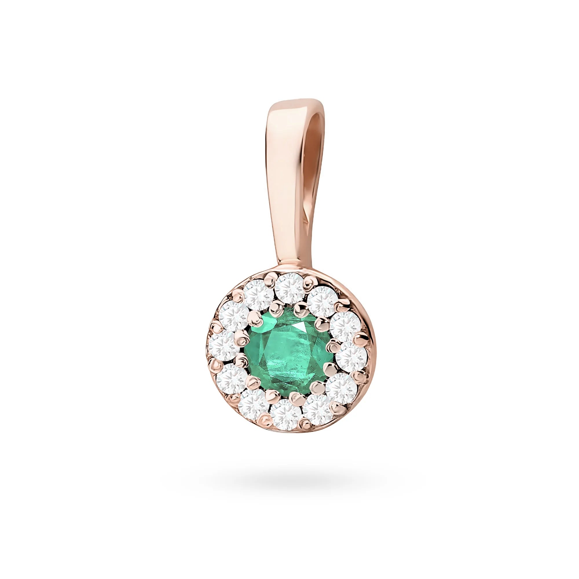 Rose Gold round pendant with emerald and diamonds in 3 colors of 14k(585) gold.