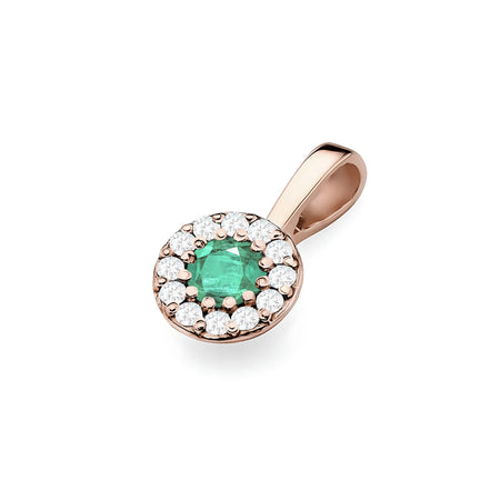 Rose Gold round pendant with emerald and diamonds in 3 colors of 14k(585) gold.