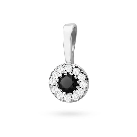 White Gold Pendant with central Black Diamond and beset by white diamonds.