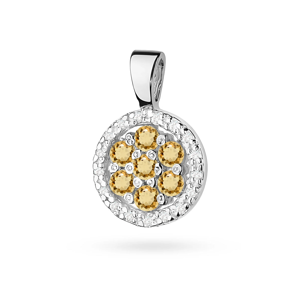 Prívesok z bieleho zlata so stredovým bronzovým diamantom a ďalšími bielymi diamantmi.