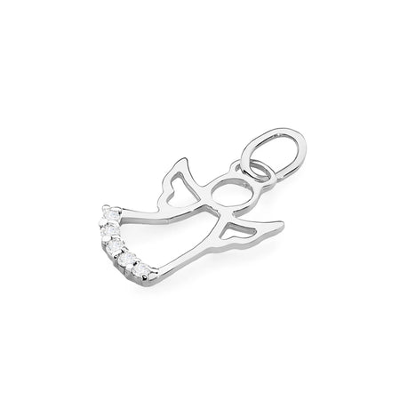 Prívesok anjel z bieleho zlata s pravými diamantmi v troch farbách 14k (585) zlata.