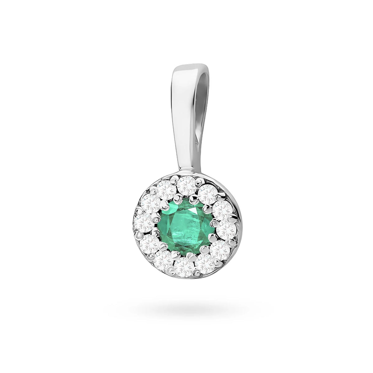 White Gold round pendant with emerald and diamonds in 3 colors of 14k(585) gold.
