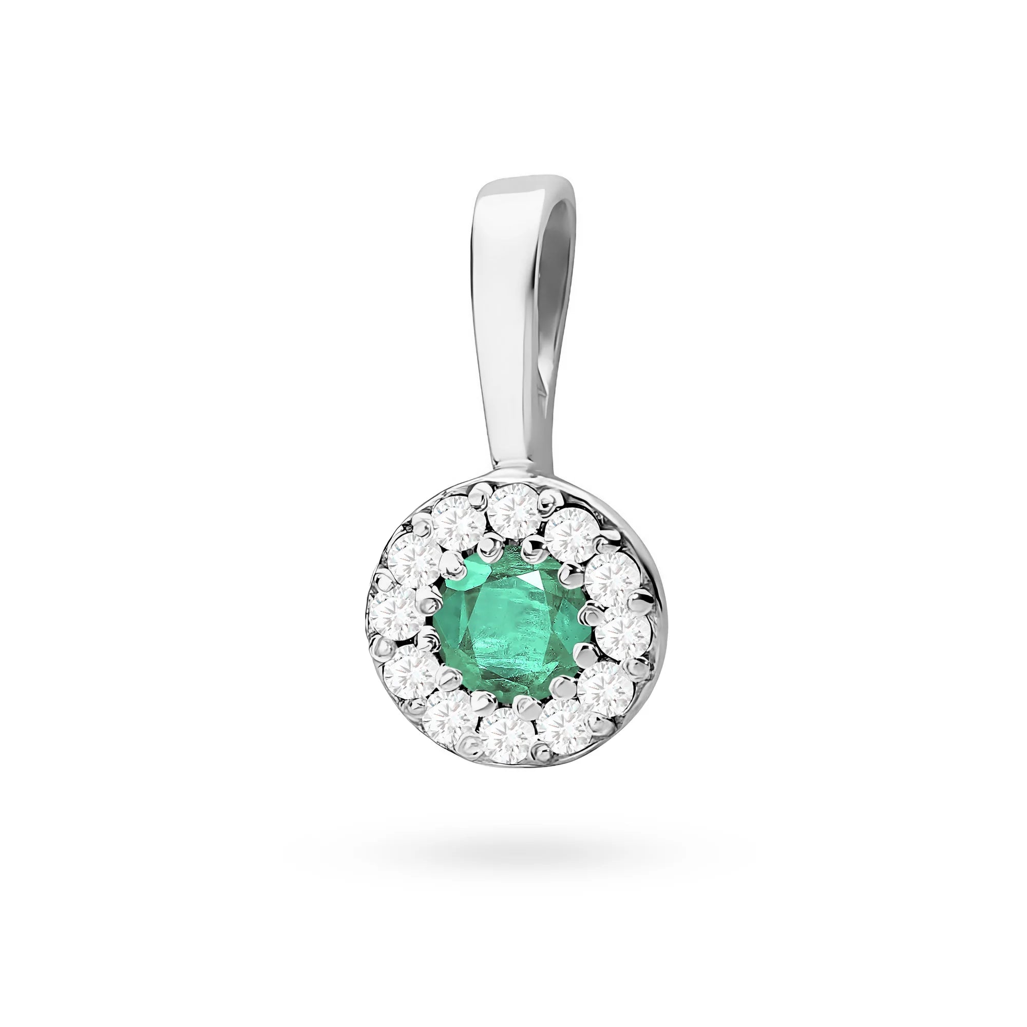 White Gold round pendant with emerald and diamonds in 3 colors of 14k(585) gold.