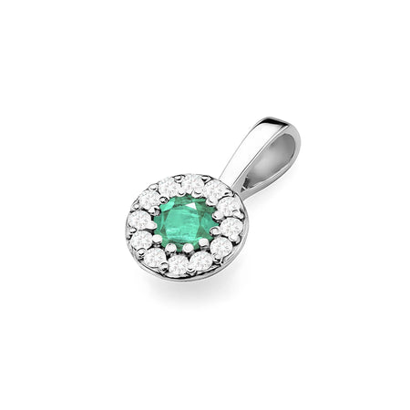 White Gold round pendant with emerald and diamonds in 3 colors of 14k(585) gold.