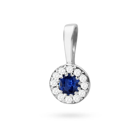 White Gold round pendant with sapphire and real diamonds in 3 colors of 14k(585) gold.