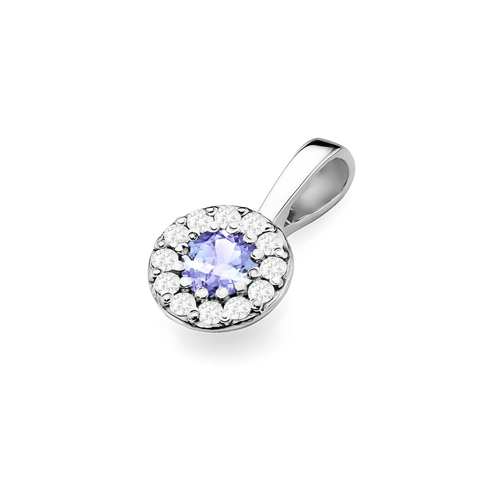 Prívesok z bieleho zlata s tanzanitom a pravými diamantmi v troch odtieňoch 14k (585) zlata.