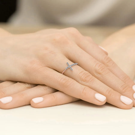 Rose gold ring with cross made from 0.09ct black diamonds
