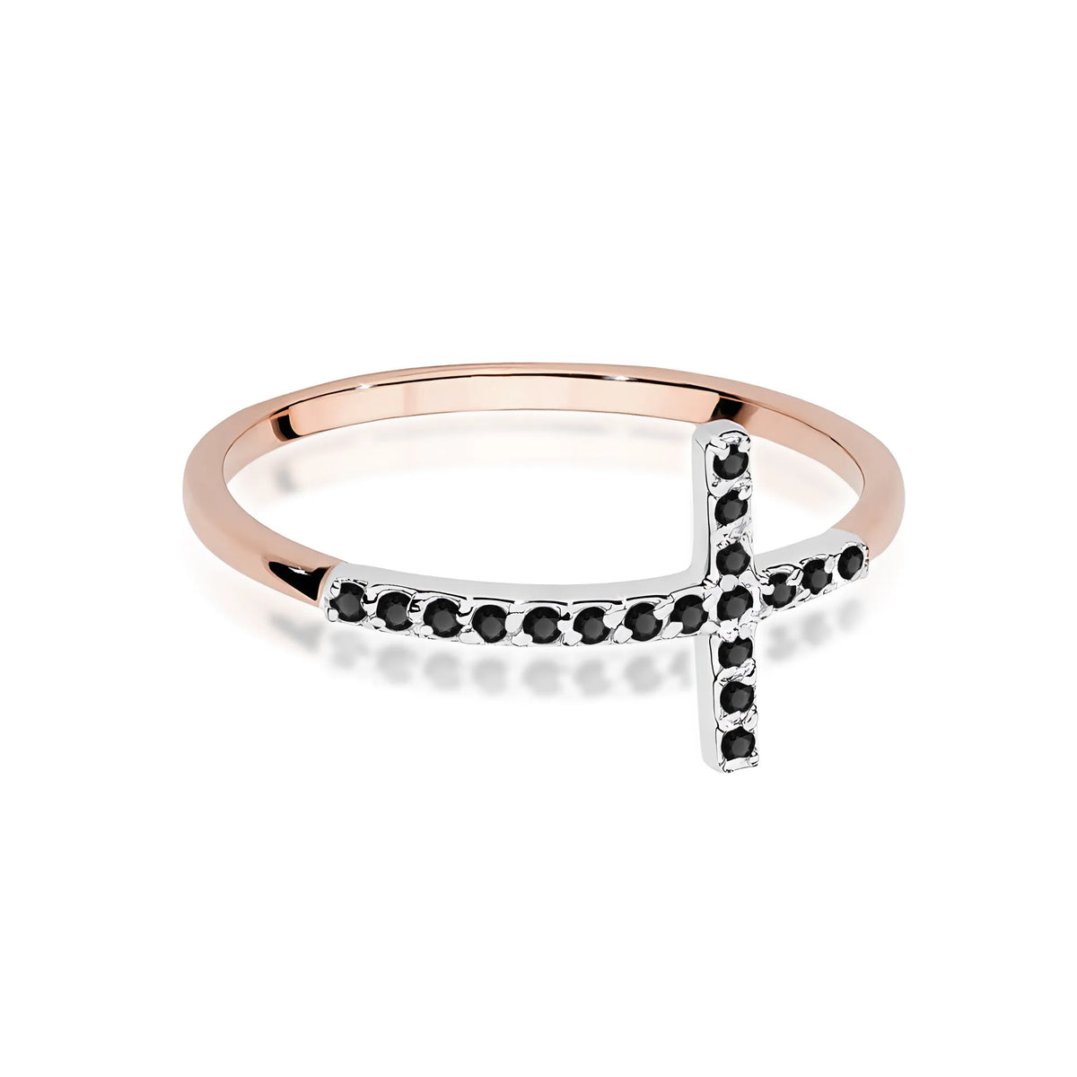 Rose gold ring with cross made from 0.09ct black diamonds