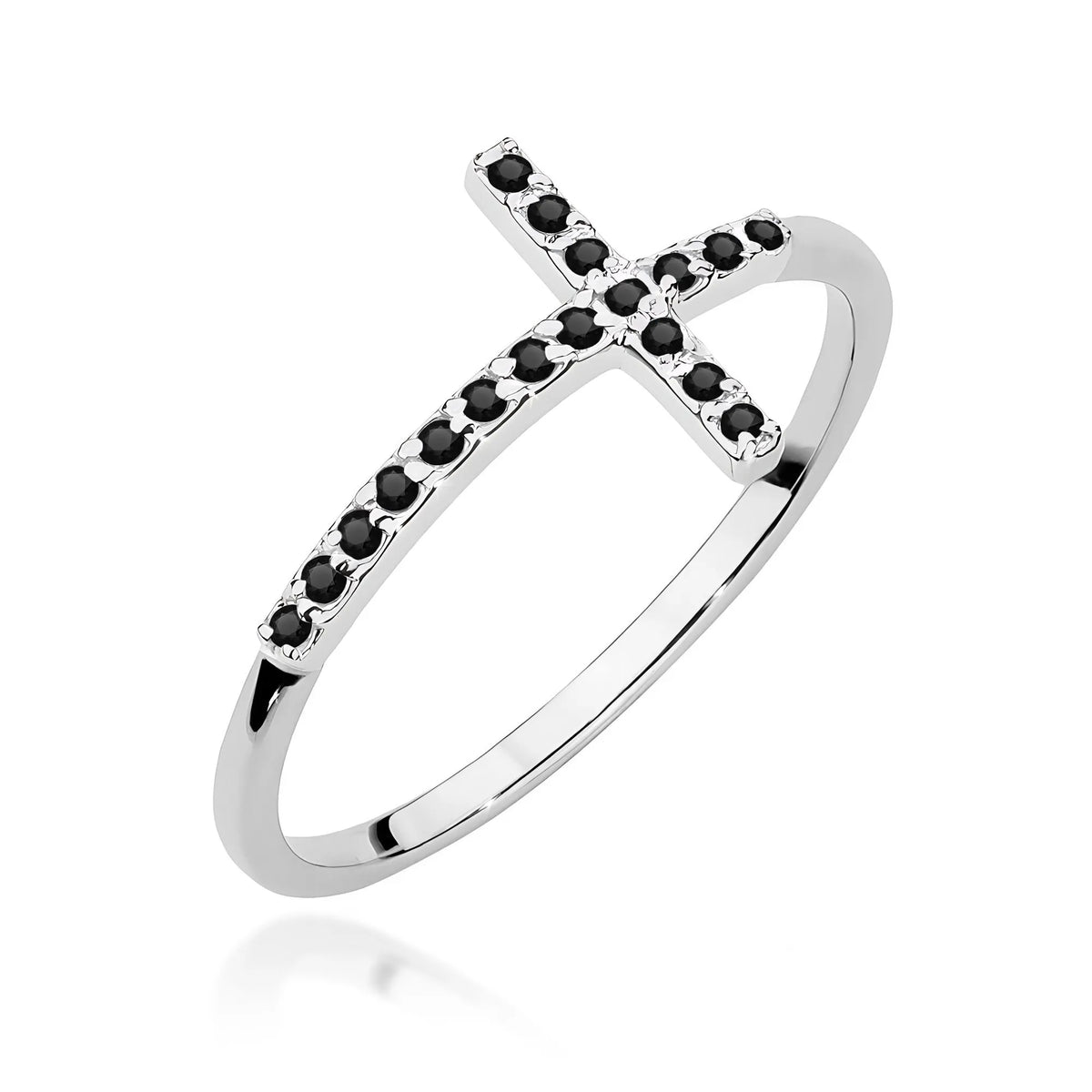Prsteň z bieleho zlata s krížom z 0,09 ct čiernych diamantov