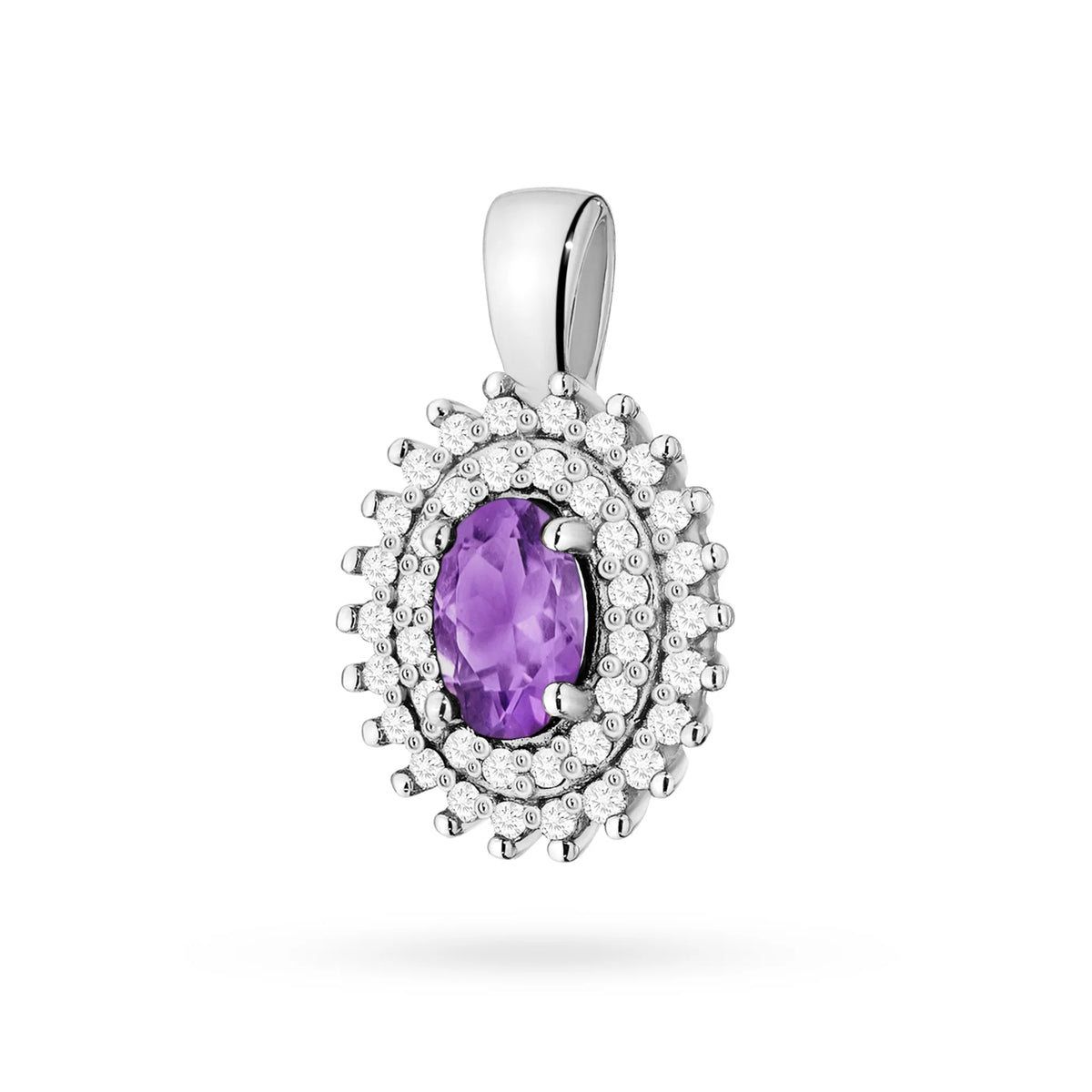 Prívesok zo 14K (585) zlata. Stredový ametyst 0,40 ct obklopený 39 diamantmi 0,19 ct. Jedinečný darček pre ňu. Náš obchod ponúka retiazky, prstene, náušnice.