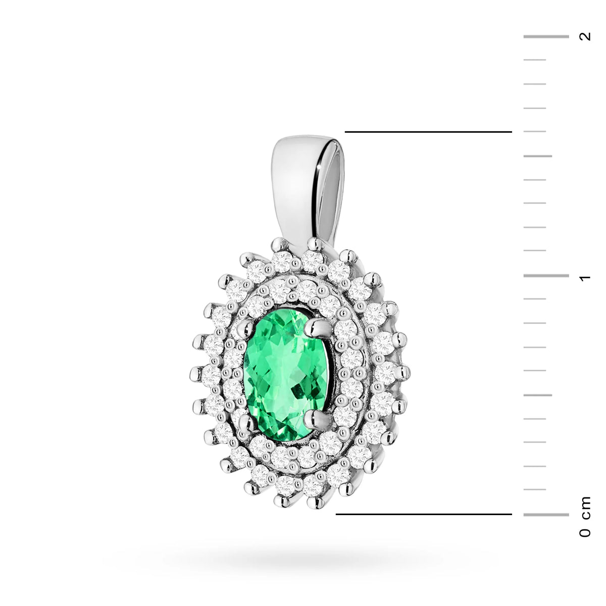 Prívesok zo 14K (585) zlata. Stredný smaragd 0,40 ct obklopený 39 diamantmi 0,19 ct. Jedinečný darček pre ňu. Náš obchod ponúka retiazky, prstene alebo náramky.