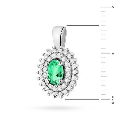 Prívesok zo 14K (585) zlata. Stredný smaragd 0,40 ct obklopený 39 diamantmi 0,19 ct. Jedinečný darček pre ňu. Náš obchod ponúka retiazky, prstene alebo náramky.